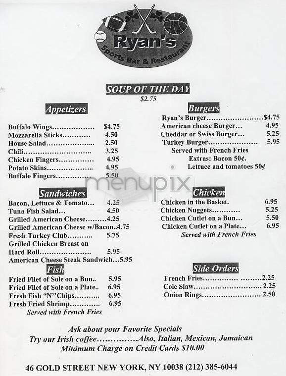 Ryan's - New York, NY menu_pic