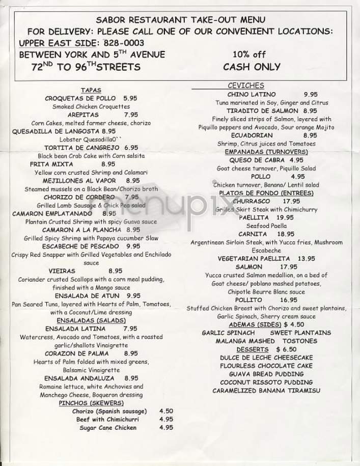 Sabor - New York, NY menu_pic
