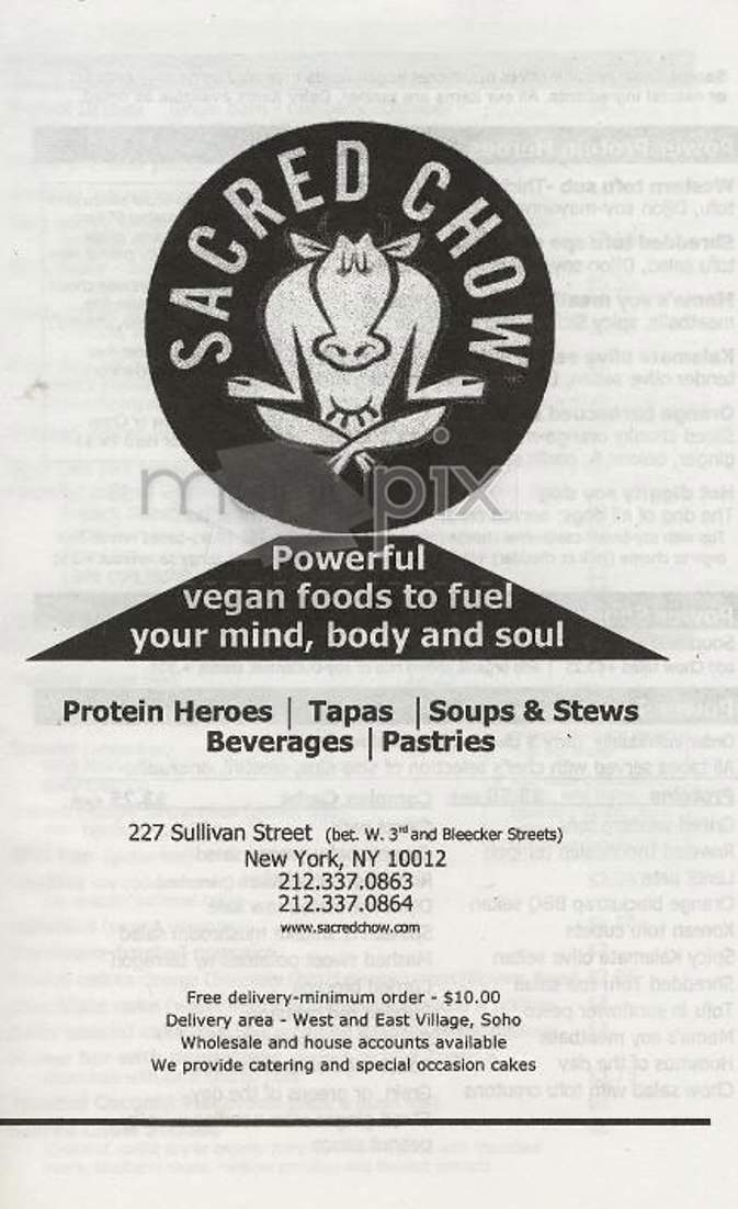 Sacred Chow - New York, NY menu_pic