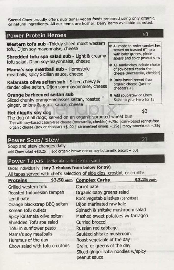 Sacred Chow - New York, NY menu_pic