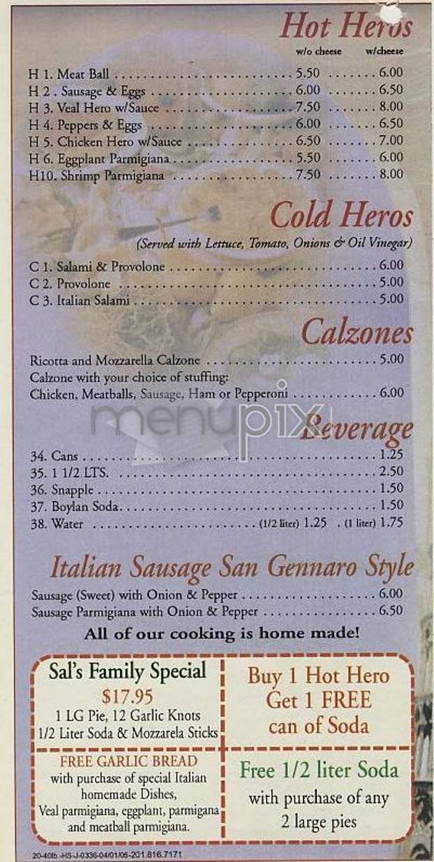 Sal's - New York, NY menu_pic
