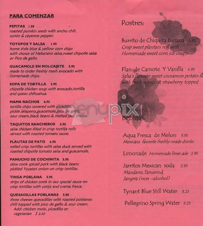 Salsa Y Salsa - New York, NY menu_pic