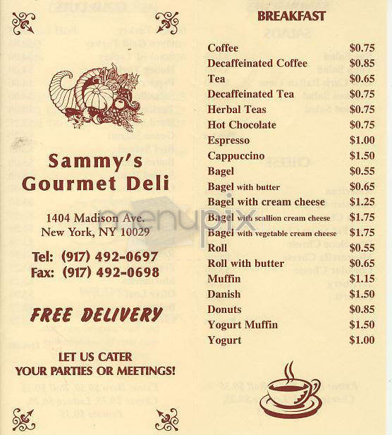 Sammy's Gourmet Deli - New York, NY menu_pic