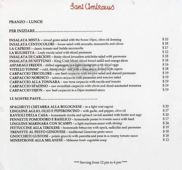 Sant Ambroeus - New York, NY menu_pic