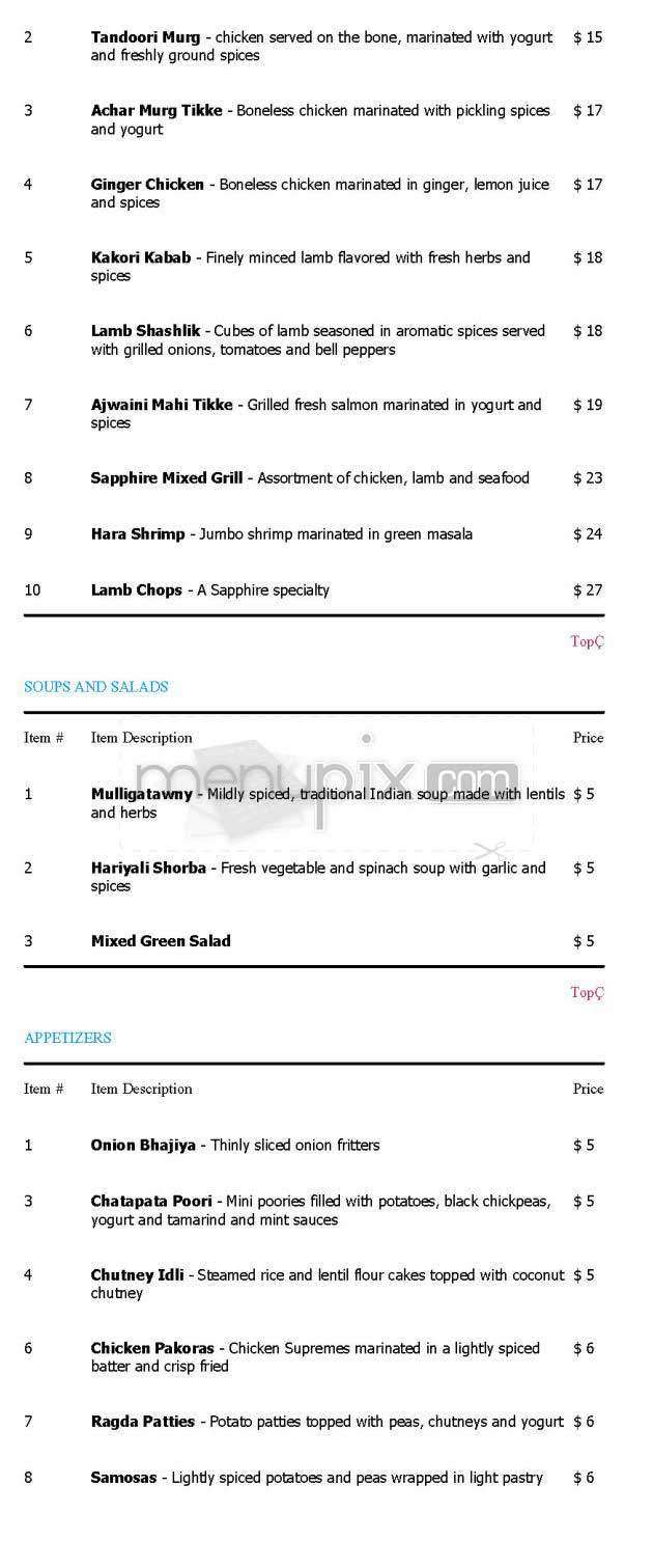 Sapphire - New York, NY menu_pic