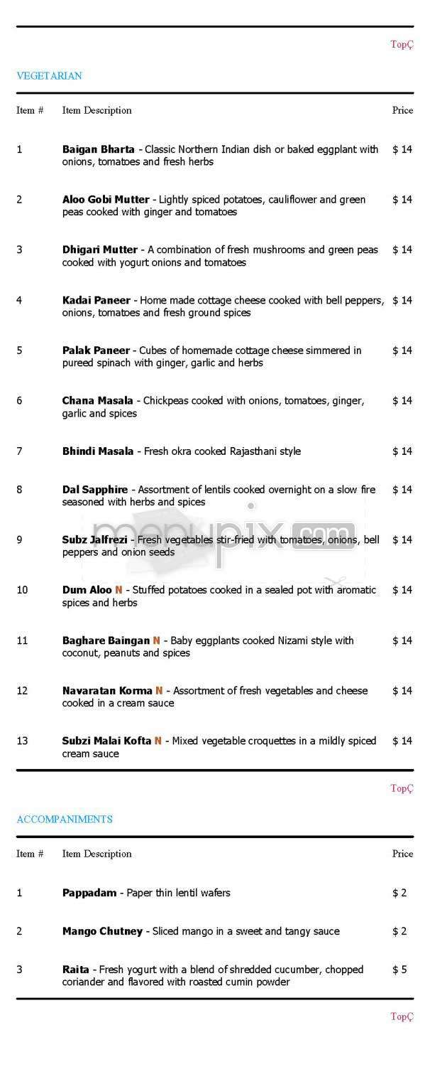 Sapphire - New York, NY menu_pic