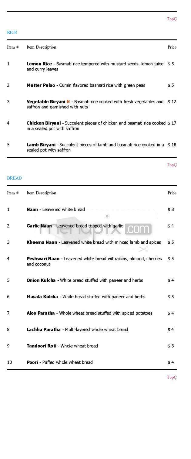 Sapphire - New York, NY menu_pic