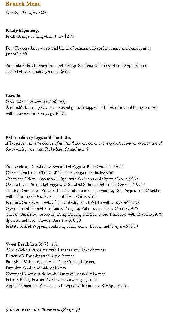 Sarabeth's - New York, NY menu_pic
