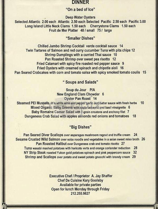 Shaffer City Oyster Bar - New York, NY menu_pic