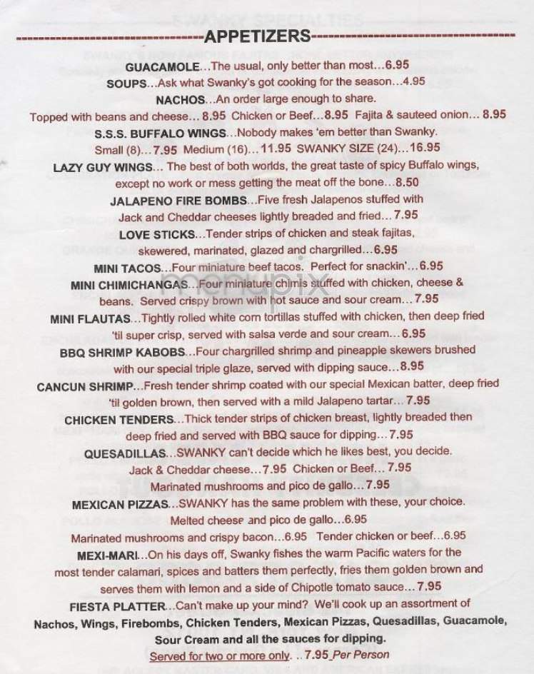 Senor Swanky's - New York, NY menu_pic