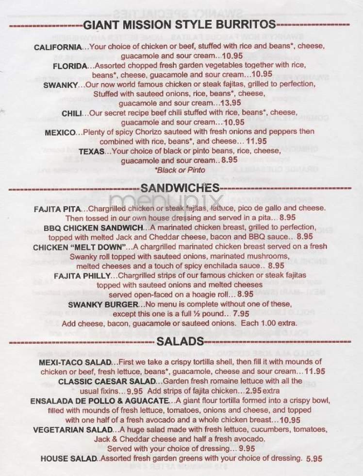 Senor Swanky's - New York, NY menu_pic