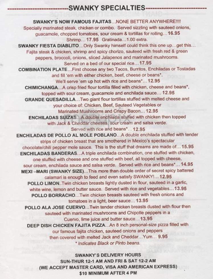 Senor Swanky's - New York, NY menu_pic