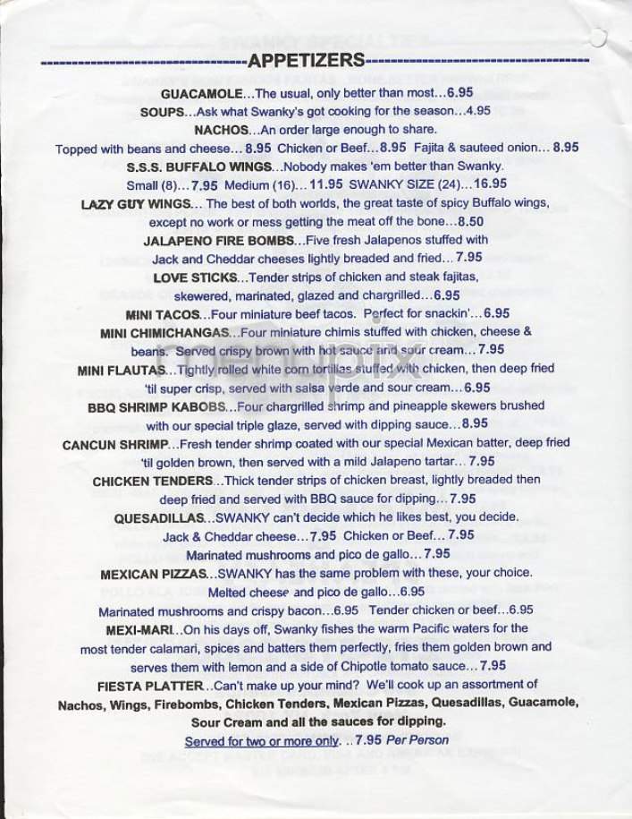 Senor Swanky's - New York, NY menu_pic