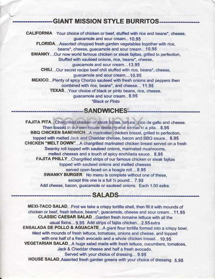 Senor Swanky's - New York, NY menu_pic