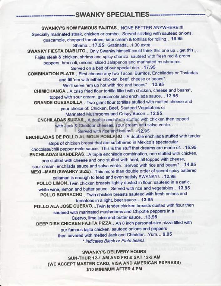 Senor Swanky's - New York, NY menu_pic