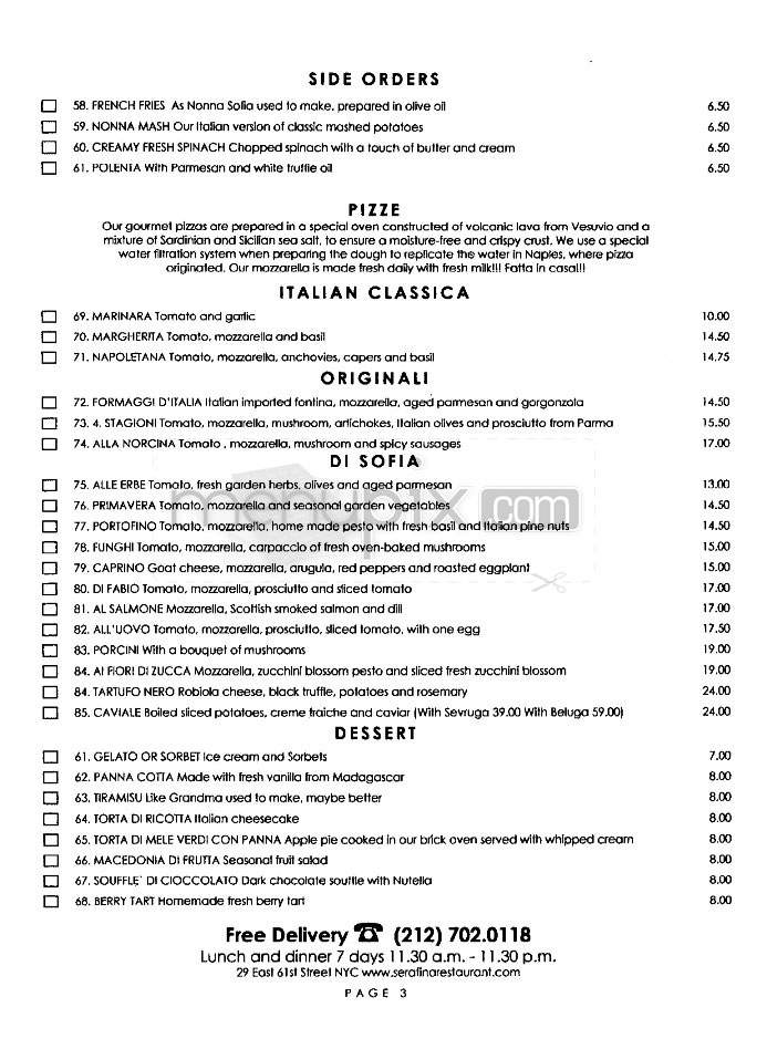 Serafina Fabulous Grill - New York, NY menu_pic