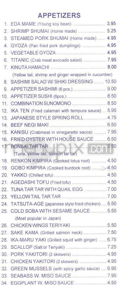 Shiki Sushi - New York, NY menu_pic