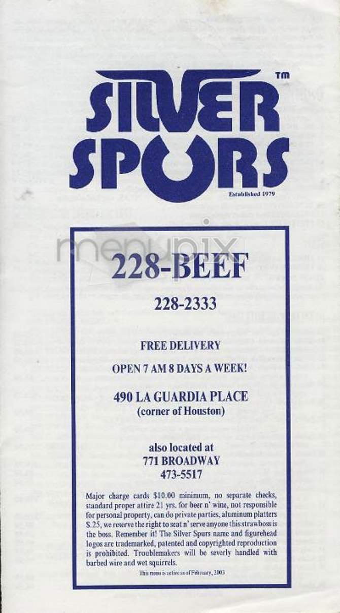 Silver Spurs - New York, NY menu_pic