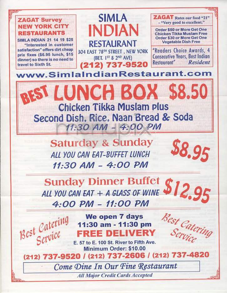 Simla Indian - New York, NY menu_pic