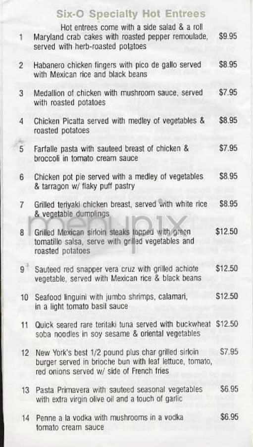 Six O - New York, NY menu_pic