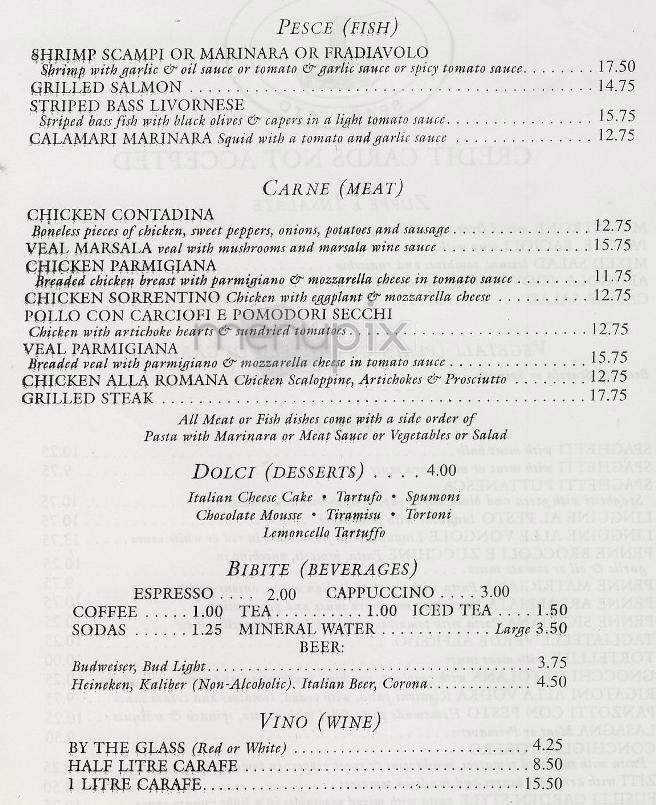 Trattoria Spaghetto - New York, NY menu_pic