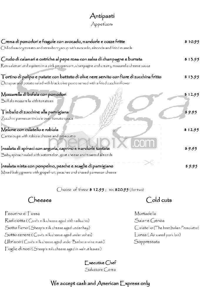 Spiga - New York, NY menu_pic