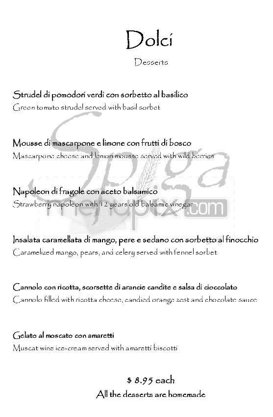 Spiga - New York, NY menu_pic