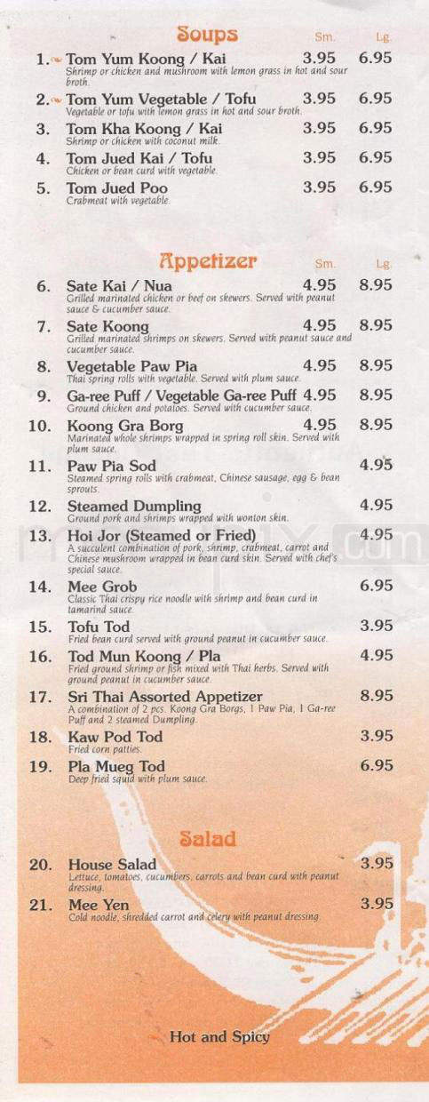 Sri Thai - Hoboken, NJ menu_pic