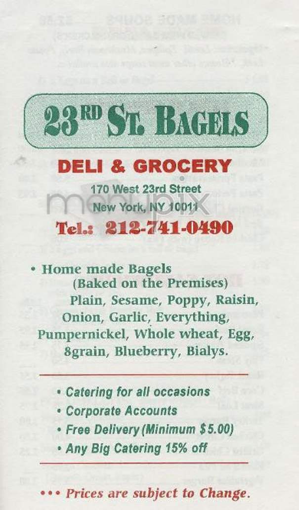23rd St. Bagels - New York, NY menu_pic