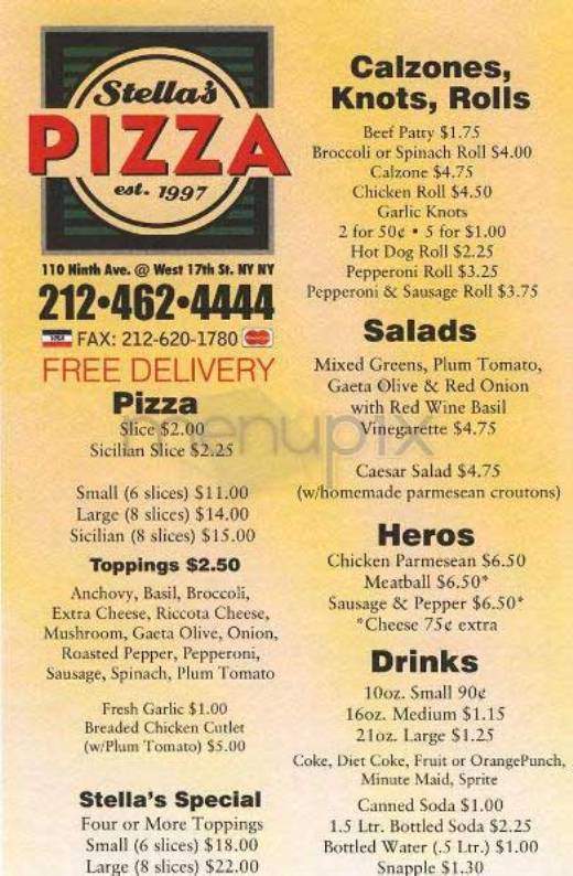 Stella's Pizza - New York, NY menu_pic