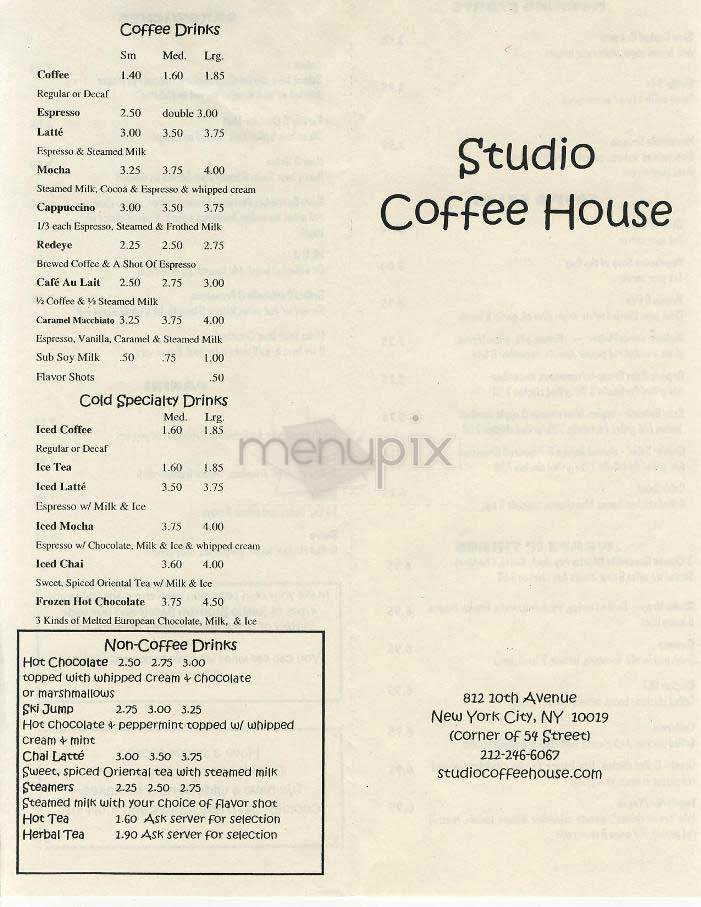 Studio Coffee House - New York, NY menu_pic