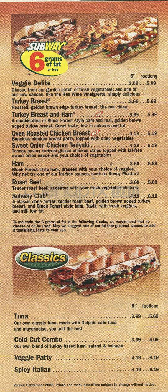 Subway Sandwiches & Salads - Jersey City, NJ menu_pic
