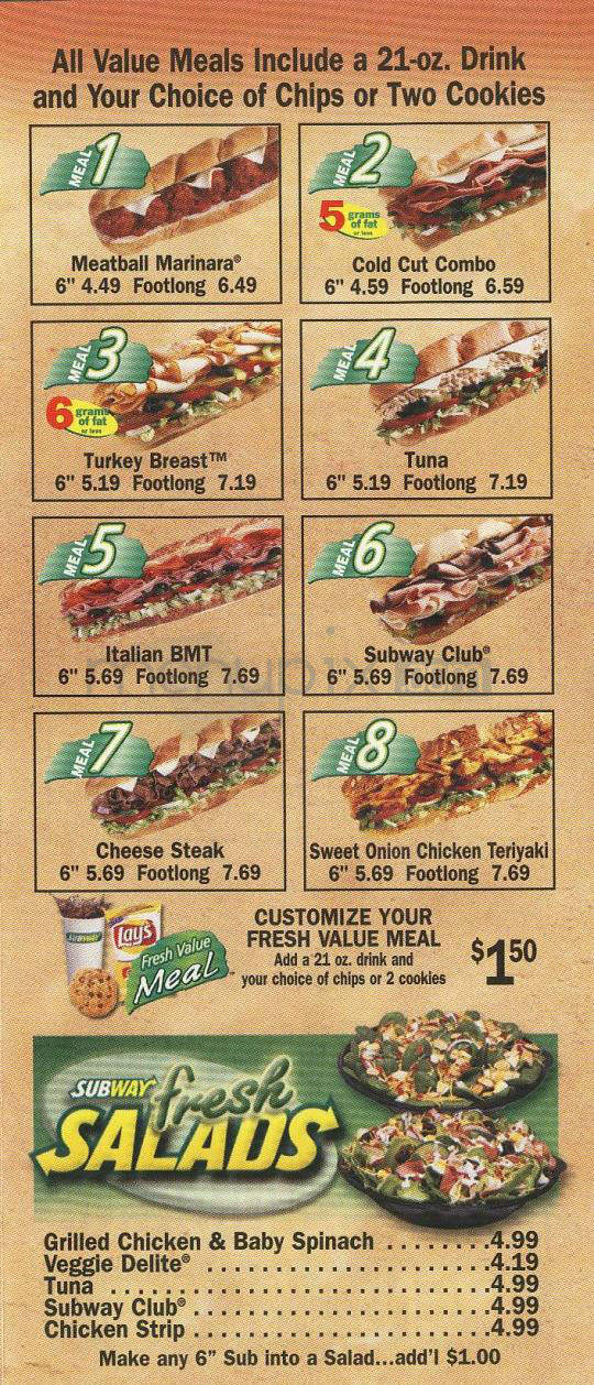 Subway Sandwiches & Salads - Jersey City, NJ menu_pic