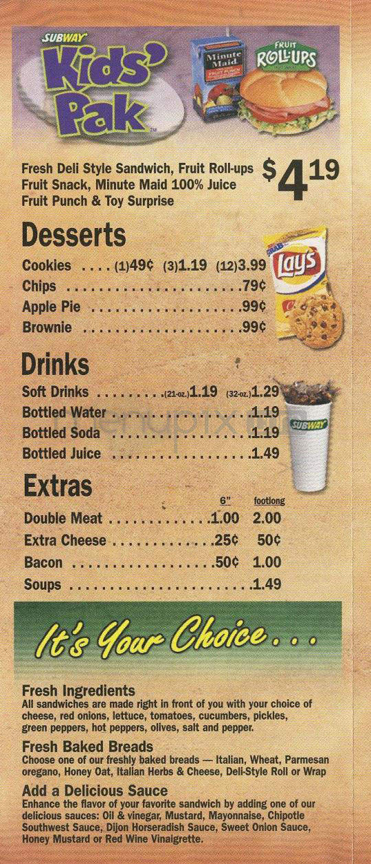 Subway Sandwiches & Salads - Jersey City, NJ menu_pic