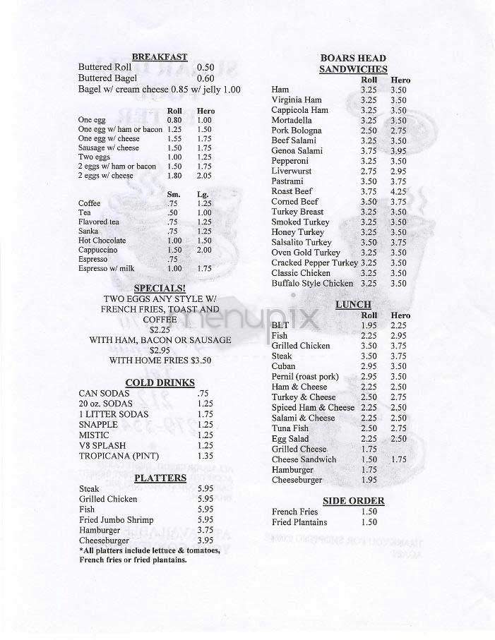 Sugar Deli Food Center - New York, NY menu_pic