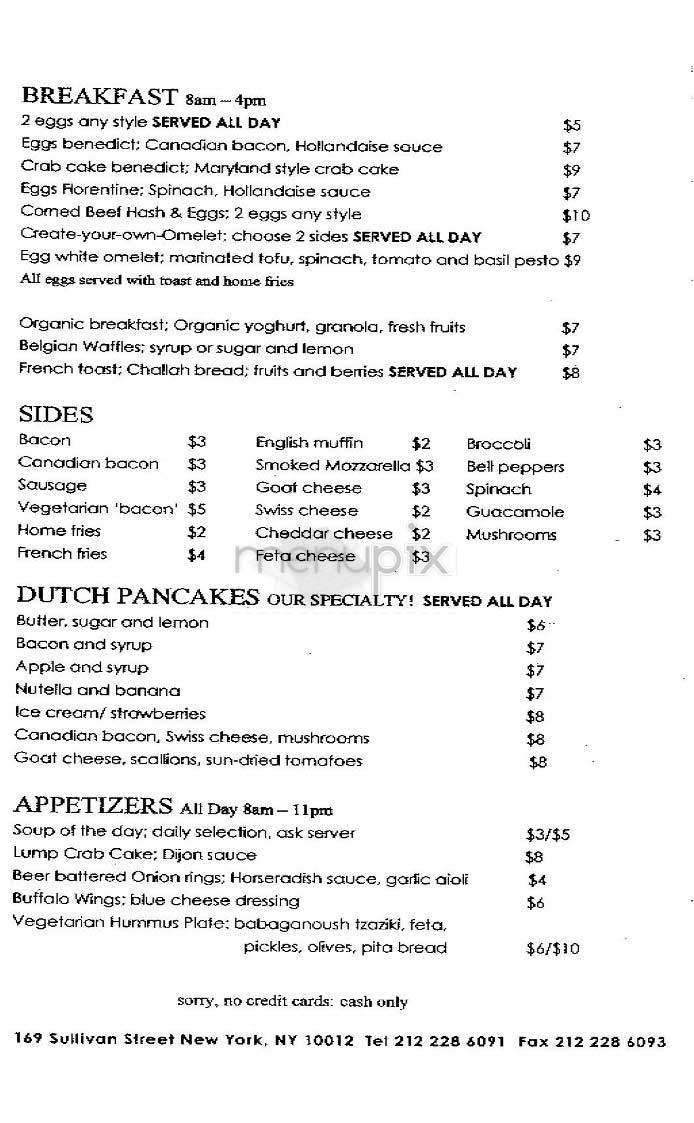 Sullivan Diner - New York, NY menu_pic