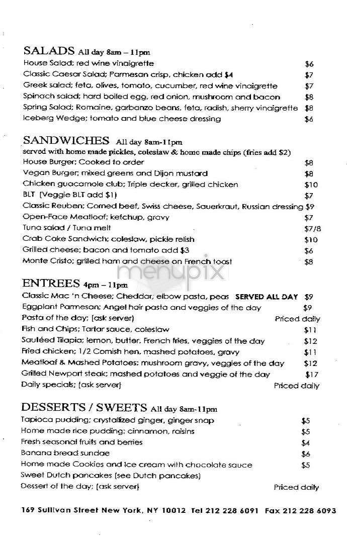 Sullivan Diner - New York, NY menu_pic