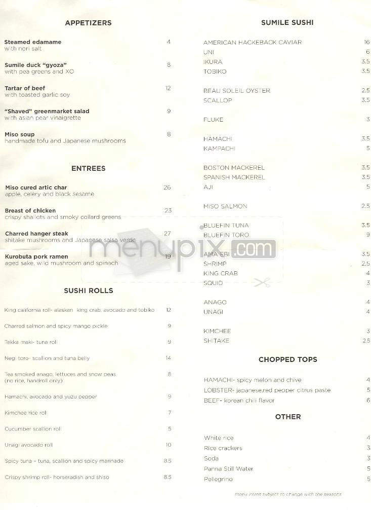 Sumile Sushi - New York, NY menu_pic