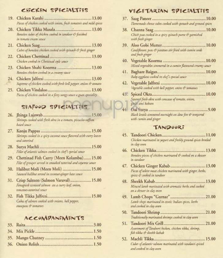 Surya - New York, NY menu_pic