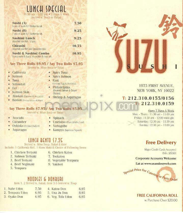 Suzu Sushi - New York, NY menu_pic