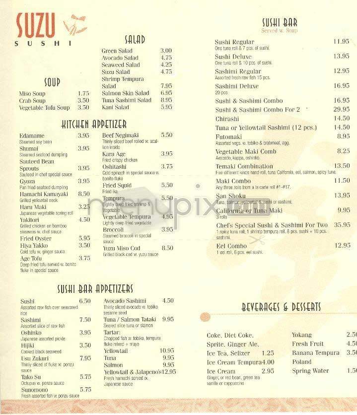 Suzu Sushi - New York, NY menu_pic