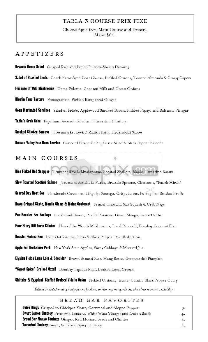 Tabla (Main Room) - New York, NY menu_pic