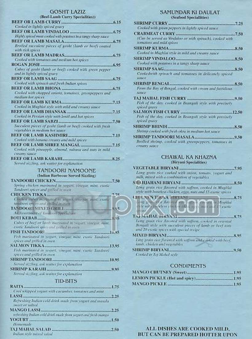 Taj Mahal - New York, NY menu_pic