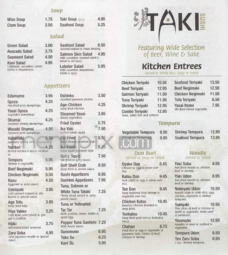 Taki Sushi - New York, NY menu_pic