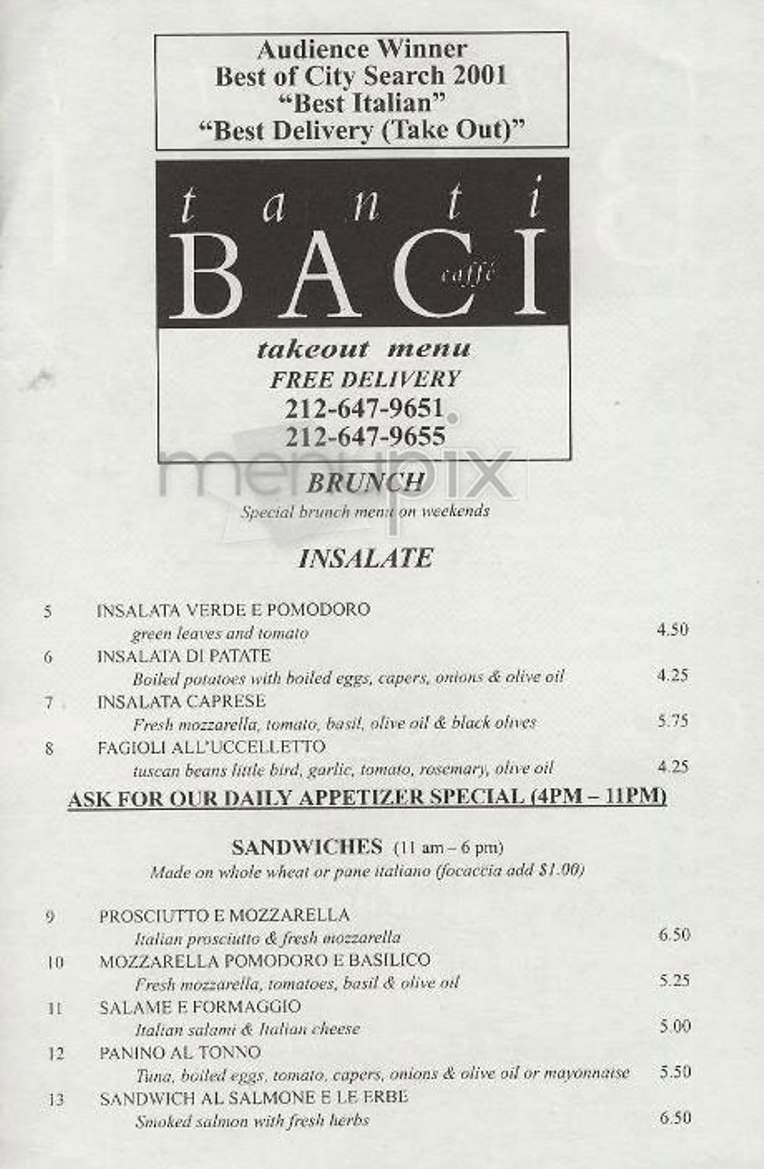 Tanti Baci Caffe - New York, NY menu_pic