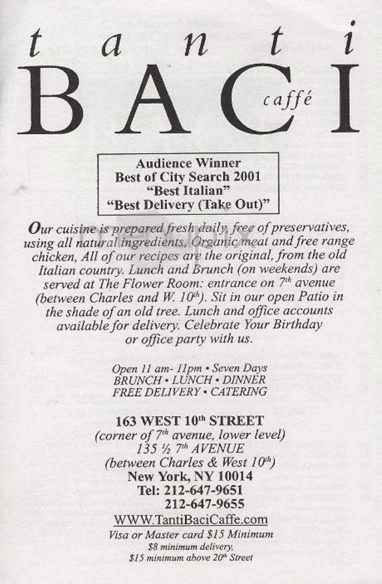 Tanti Baci Caffe - New York, NY menu_pic
