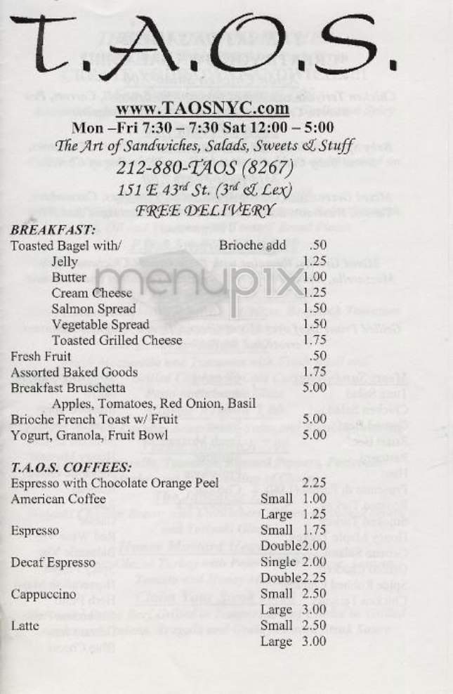T.A.O.S. - New York, NY menu_pic