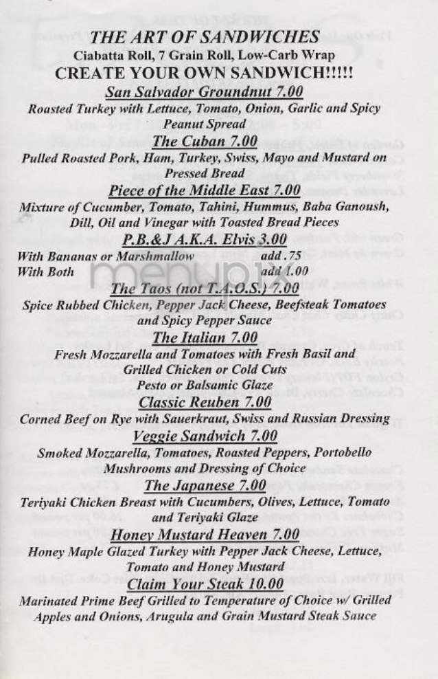 T.A.O.S. - New York, NY menu_pic
