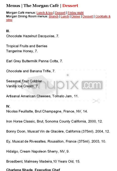 The Morgan Cafe - New York, NY menu_pic