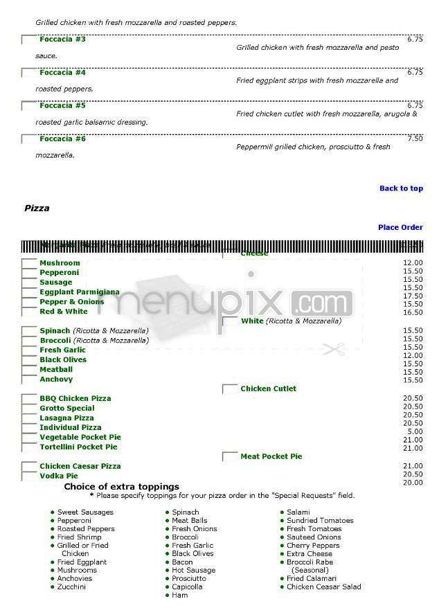 The Grotto - New York, NY menu_pic